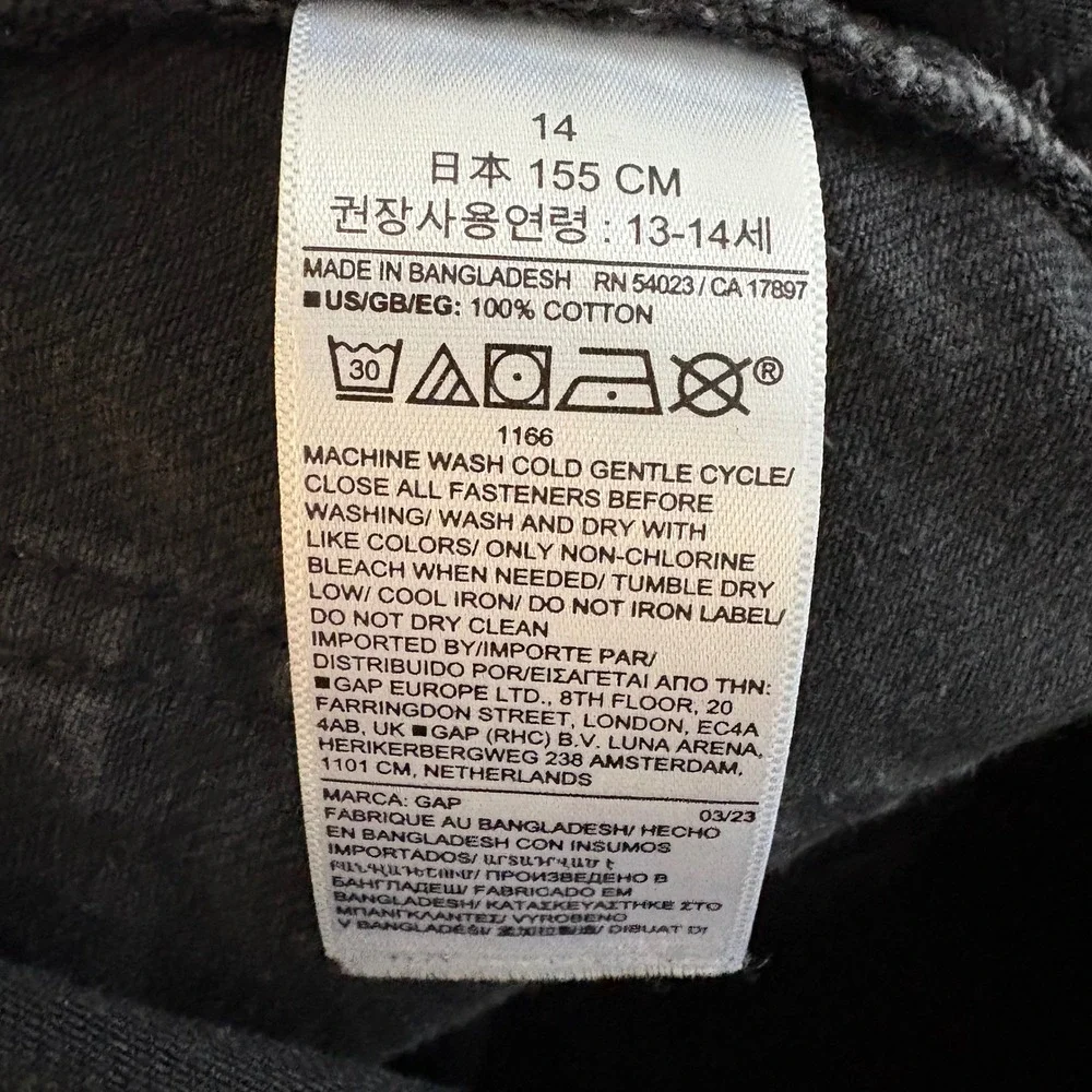 Gap Kids‎ Girls High Stride Ankle Wide Leg Jeans Black Button Fly Size 14 READ